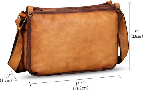 Vista 5 de IVTG Bolso de mensajero de cuero genuino para hombre, bolso cruzado de hombro, casual, mochila de día, bolso de trabajo, negocios, diario