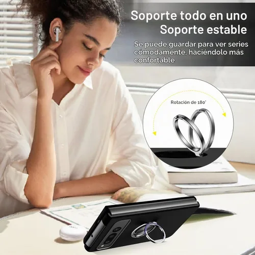 Vista 4 de BENTOBEN Funda plegable para Google Pixel (2023), [protección completa de bisagra] con soporte de anillo de 360°, a prueba de golpes, soporte Negro