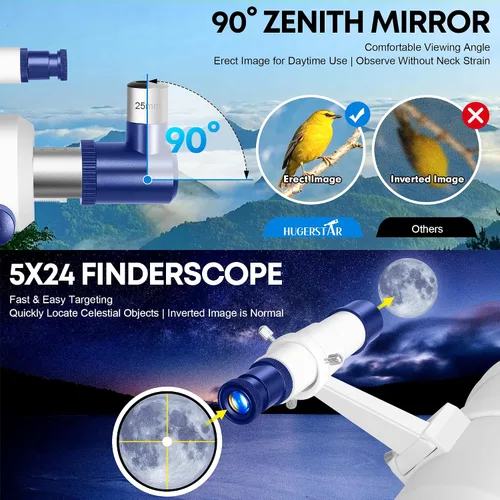 Vista 4 de Telescopio para adultos de alta potencia, apertura de 90 mm, telescopio refractor portátil de 550 mm para niños y principiantes de astronomía
