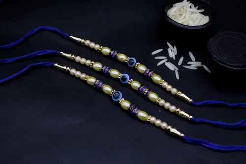 Vista 2 de Rakhi casero para hermano Bhaiya Raksha Bandhan Hilos sagrados con tarjeta de felicitación y bolsa de regalo El mal de ojo promueve la positividad