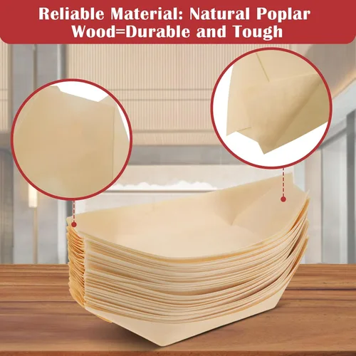 Vista 4 de Sliner 300 platos desechables de madera para barcos, platos de comida, barcos de madera, platos de sushi desechables a granel para catering y uso