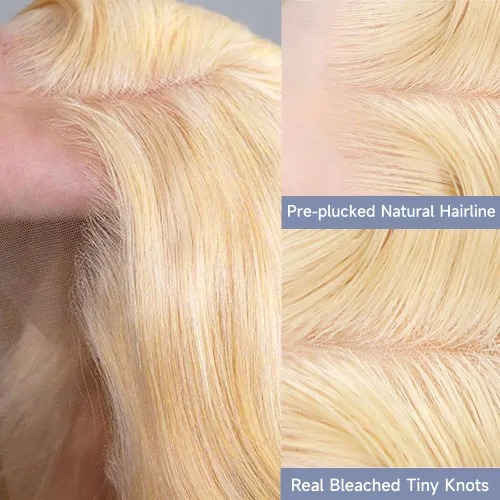 Vista 2 de Pelucas de cabello humano con encaje frontal 613 de 22 pulgadas, cabello humano prearrancado, rubio ondulado, encaje frontal, densidad 210, 613, 13