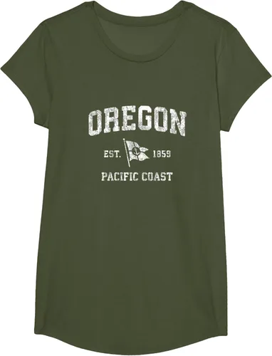 Vista 86 de Oregon Vintage barco ancla bandera diseño de West Coast Retro Tee, hombre S, Arándano