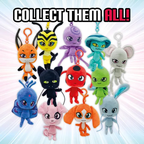 Vista 6 de Miraculous Ladybug Kwami - Llaveros de mochila Lifesize de 5 pulgadas, juguetes de clip de Barkk The Dog, accesorios portátiles de mariquita y gato