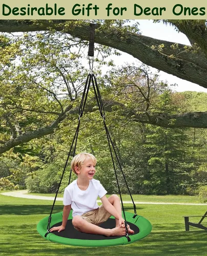 Vista 7 de Juego de columpio de árbol de platillo de 24 pulgadas para niños y adultos, juegos de columpios ajustables para patio trasero o patio de juegos al