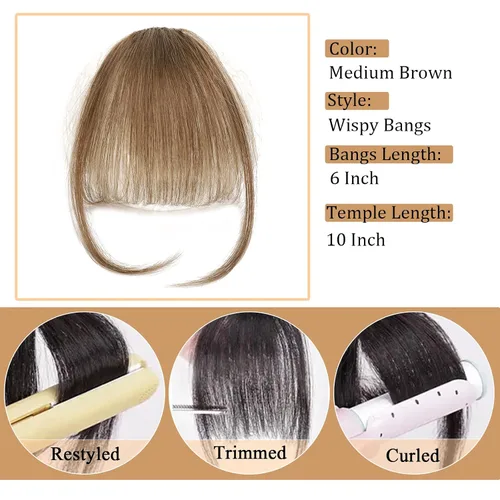 Vista 2 de Flequillo con clip, extensiones de cabello humano 100 % real, flequillo francés delgado y falso, fleco francés con sienes, cortina plana, parte