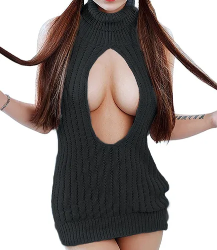 Vista 2 de Olens Suéter de cuello alto sin mangas con espalda abierta de estilo japonés Suéter de cosplay de anime