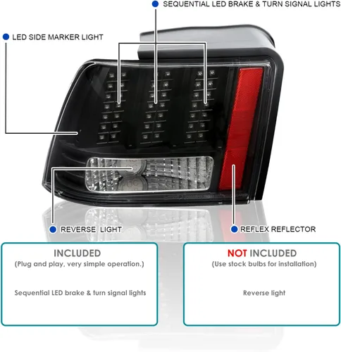Vista 3 de SPEC-D TUNING - Luces traseras LED negras con señal secuencial Para Ford Mustang 1999-2004 Lente ahumado