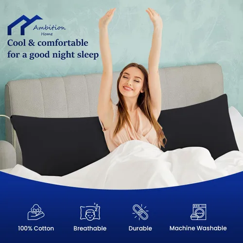 Vista 4 de Funda de almohada corporal de 20 x 48 pulgadas, 100% algodón egipcio suave, 1 funda de almohada corporal de 500 hilos con cierre de cremallera, Negro