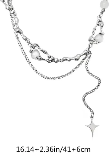 Vista 22 de Y2k - Collar irregular con dije de estrella, piedra de luna, diseño de cadena de moda, joyería de plata picante para mujer