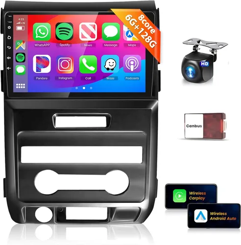 Vista 9 de Radio de coche 4G+128G para Ford F150 2008-2014 Estéreo de 9 pulgadas Pantalla táctil completa inalámbrica CarPlay/Android Auto Android 15 Bluetooth