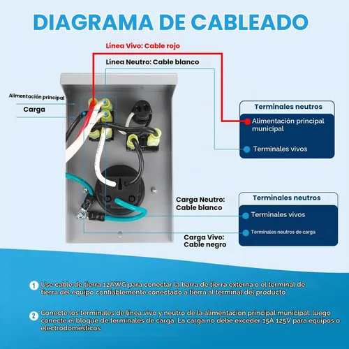 Vista 5 de Kohree Interruptor de Transferencia de Generador de 15 Amperios 125V Caja de Entrada de Alimentación, Disyuntor de Entrada NEMA 5-15P, Interruptor