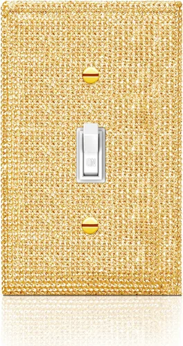 Vista 11 de 4 piezas de placa de pared rosa plateado brillante cubierta decorativa interruptor de luz cubierta de interruptor de palanca única diamantes
