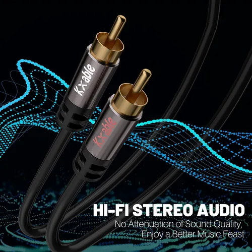 Vista 3 de Cable RCA de 4 pies, 2RCA macho a 2RCA macho cables de audio estéreo, analógico digital blindado dual, cable de subwoofer RCA de 2 RCA para cine
