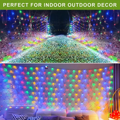 Vista 7 de Luces Solares de Red para Exteriores, 360 LED USB Luces de Malla Multicolor Impermeables para Arbustos, 21 pies x 5 pies, 8 Modos Luz de Cadena