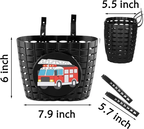 Vista 2 de Boys Bike Basket, Cute Bicycle Basket for Kids, Toddlers, Plastic Front Handlebar Basket for Scooter, Tricycle