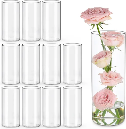 Vista 10 de UPBUD Jarrones Cilíndricos de Vidrio Pequeños de 4 Pulgadas para Centros de Mesa 12 piezas Jarrón de Flores Transparente para Decoraciones