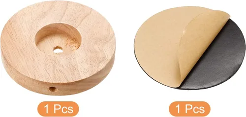 Vista 3 de PATIKIL Base de lámpara de madera de 4.724 in, 1 paquete de base circular de madera maciza de madera para escritorio, soporte de repuesto