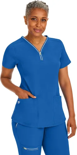 Vista 8 de Healing Hands Camiseta quirúrgica para mujer, 3 bolsillos, cremallera, cuello en Y, ligera, transpirable, tela elástica 2254 Sonia HH360