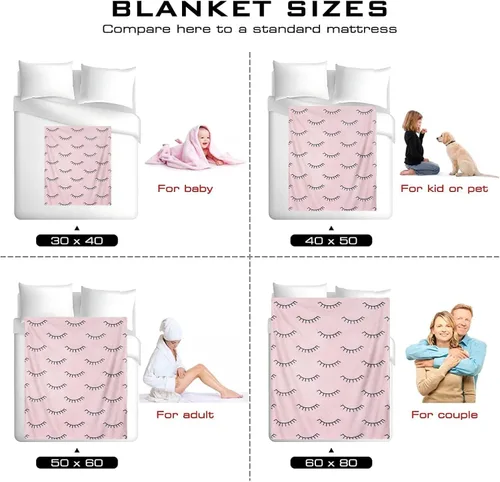 Vista 7 de Manta de pestañas rosa para sofá y cama, manta de franela suave de 50 x 60 pulgadas, bonito patrón de pestañas estética, decoración de habitación