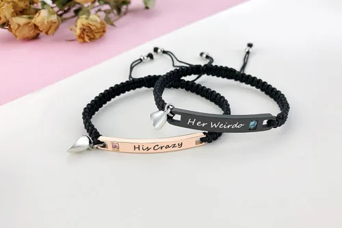 Vista 4 de MEALGUET - Pulseras magnéticas personalizadas para parejas de atracción mutua, pulseras de identificación trenzadas con nombre, conjunto de pulseras