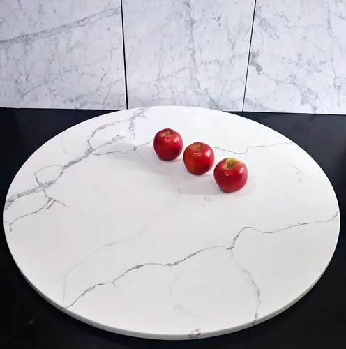 Vista 2 de Marble Quartz Lazy Susan Turntable Rotating Serving Tray Large Dining Table Centerpiece - 34 Inch