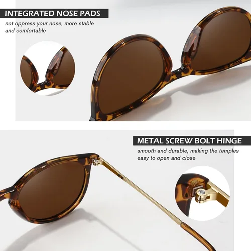 Vista 8 de LINVO Gafas de sol retro para mujer, polarizadas, protección UV, estilo vintage, estilo de diseñador, gafas de sol redondas