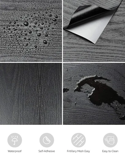 Vista 6 de Abyssaly Papel tapiz de madera para despegar y pegar, 17.71 pulgadas x 18 pies, papel de madera negra para despegar y pegar, 11.8 x 78.7 pulgadas