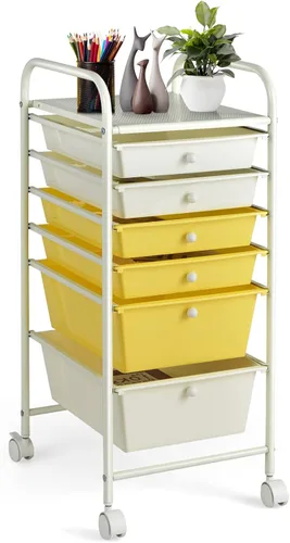 Vista 50 de DREAMADE Carrito rodante con cajones de almacenamiento, carrito utilitario con cajones de plástico extraíbles, ruedas con cerradura, carrito de arte