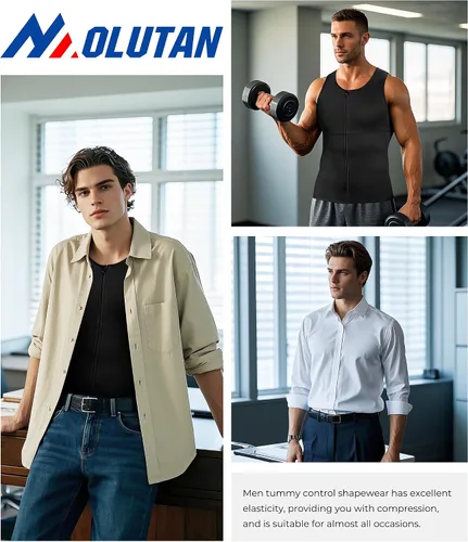 Vista 6 de Camiseta de compresión para hombre, chaleco moldeador de cuerpo, sin mangas, con cremallera, camiseta sin mangas, faja moldeadora para el estómago