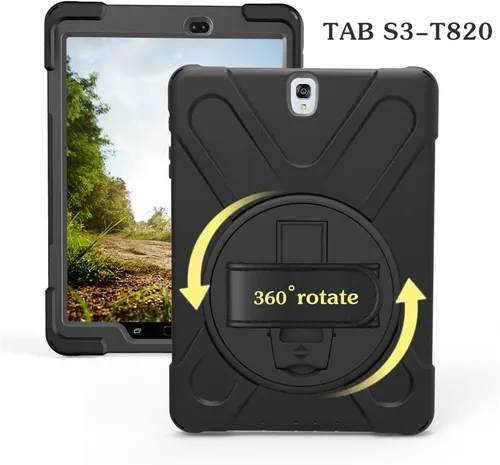Vista 6 de Funda para Samsung Galaxy Tab S3 9.7 pulgadas SM-T820/SM-T825, 360 grados giratorio Kickstand mano correa de hombro resistente a prueba de golpes