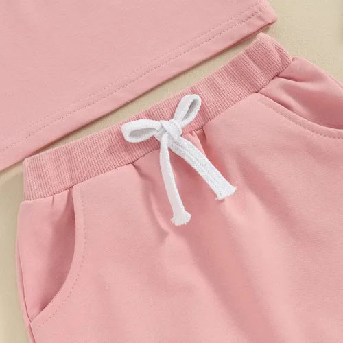 Vista 4 de CREAIRY Conjunto de camiseta de manga corta para niña recién nacida, camiseta de manga corta, pantalones cortos, conjunto de sudadera para niños