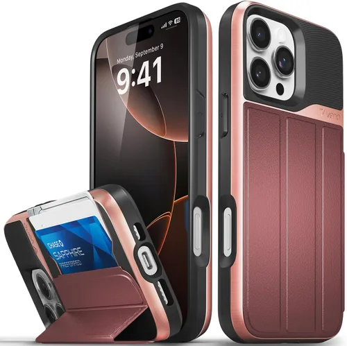 Vista 72 de VENA vCommute - Funda tipo cartera para iPhone 15, [protección contra caídas de grado militar] Funda de cuero con ranura para tarjetas con soporte