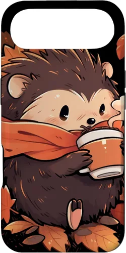 Vista 27 de Hedgehog Fall Autumn Leaves Pumpkin Spice Latte Kawaii Case for iPhone 16