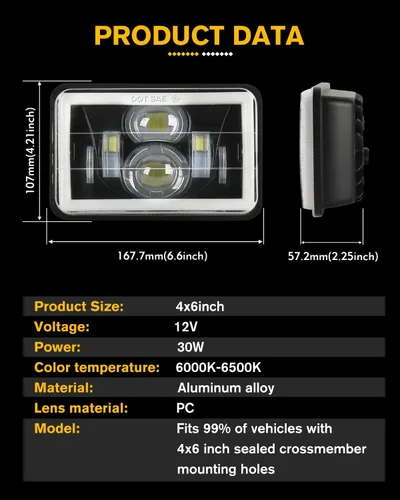 Vista 8 de CO LIGHT 2 faros delanteros LED de 4 x 6, haz sellado alto/bajo aprobado por DOT, señal de giro DRL blanca y ámbar, repuesto H4651 H4652 H4656 H4666