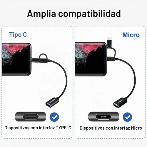 Vista 3 de Adaptador USB-C/Micro a USB, USB 3.0 2 en 1, cable adaptador OTG, compatible con MacBook Pro, Android, Google, Samsung y más, negro