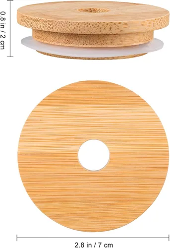 Vista 3 de DOITOOL 16 tapas para tarros de bambú con agujero para pajilla, tapas de bambú reutilizables para latas de cerveza, tarro Mason con agujero para 16