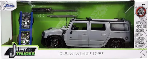 Vista 7 de Jada Toys Just Trucks 1:24 2003 Hummer H2 con estante de coche fundido a presión gris, juguetes para niños y adultos, 32310