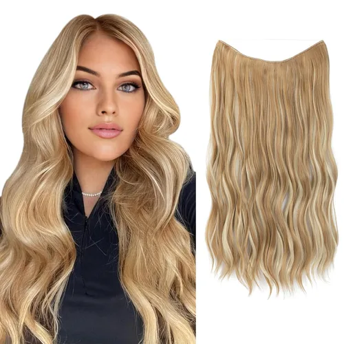 Vista 16 de SARLA Extensión de Cabello con Alambre Invisible con 3 Clips Pieza de Cabello Sintética Corta de Ondas de Playa Diadema Transparente Ajustable