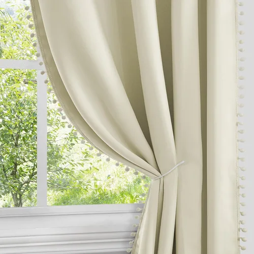 Vista 9 de HOMEIDEAS Cortinas opacas con pompones grises de 52 x 63 pulgadas de largo, con ojales, para oscurecer la habitación, 2 paneles para dormitorio