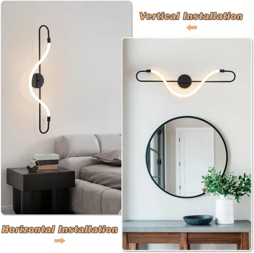 Vista 4 de KCO Lighting Modern - Juego de dos apliques de pared lineales minimalistas, paquete de 2 apliques de pared largos negros, apliques de pared LED