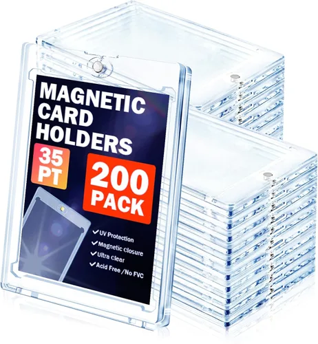 Vista 8 de Juego de 100 fundas magnéticas para tarjetas, 35 fundas de una sola tocada, protectores de tarjeta de plástico duro con carga superior para béisbol