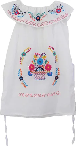 Vista 5 de Leos Imports Vestido tradicional mexicano Jocie bordado a mano, sin mangas, con volantes, vestido de fiesta para niñas, fabricado en México