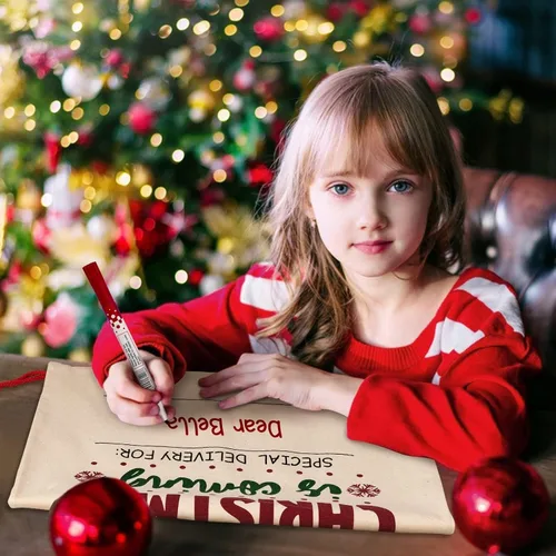Vista 4 de HBlife Saco de lona de Papá Noel, bolsas grandes de Papá Noel de 19.7 x 27.6 pulgadas para regalos, sacos de Navidad personalizados para regalos