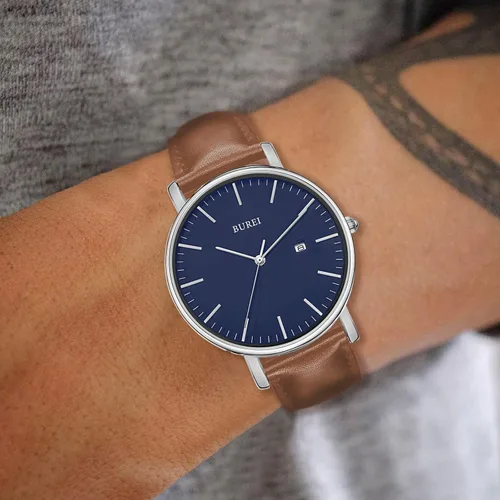 Vista 5 de BUREI - Reloj de pulsera analógico para hombre con fecha, extensible de malla de acero inoxidable