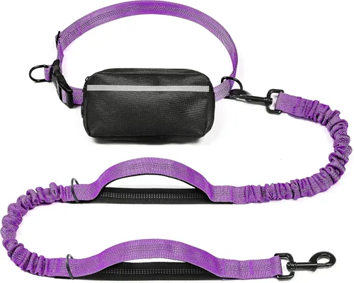 Vista 40 de iYoShop Correa de perro manos libres con bolsa con cierre, dobles asas acolchadas y elástica duradera para caminar, trotar y correr con tu perro