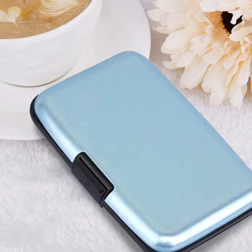 Vista 8 de Portatarjetas de crédito con bloqueo RFID, mini tarjetero delgado de aluminio duro para hombres o mujeres