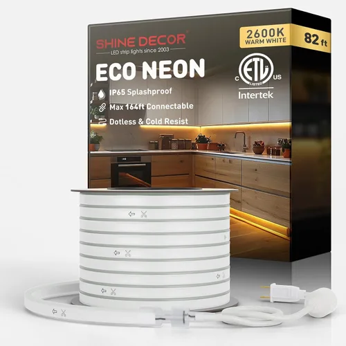 Vista 15 de Shine Decor Tira de luces LED AC 120V, cuerda de neón eco de 120 LED/m sin puntos, conectable y cortable, IP65 impermeable y resistente al clima