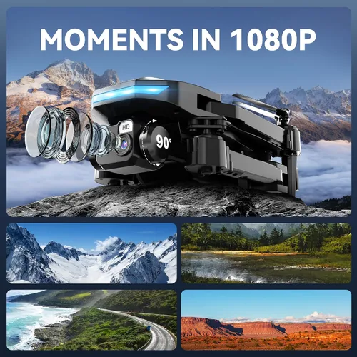 Vista 2 de Dron con cámaras duales 1080P FHD para principiantes, adultos y niños, WiFi FPV, menos de 8.78 oz, lente de absorción de impactos ajustable de 90°