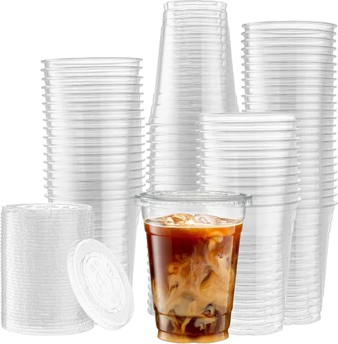 Vista 13 de ELEGANT DISPOSABLES Vasos de PET transparentes con tapas planas para café helado (12 onzas)